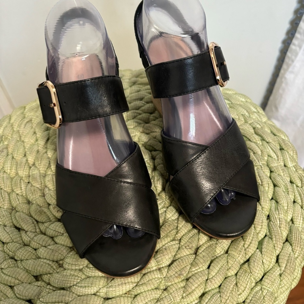 NEW Anthropologie Silent D Silchon Black Leather Crisscross Strap Heeled Sandal - Picture 4 of 11